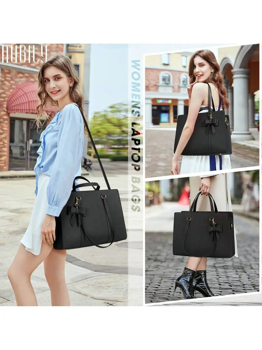 

Womens 15.6 Inch Laptop Tote Bag Waterproof Faux Leather Briefcase Large Capacity Shoulder Handbag Business Casual