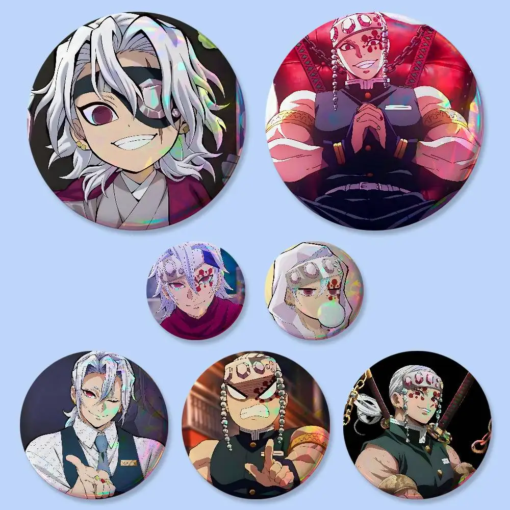 Coole T-tengen Uzui Abzeichen 25 32 44 58 75 mm Runde Cosplay-Pins Taschendekoration Fans Sammlerstücke Freunde Geschenke Brosche Souvenir