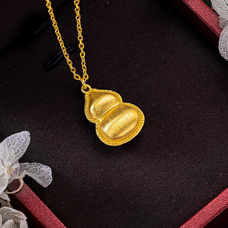 

Fine K18 Gold Colol Brushed Gourd Chain Pendant for Women O Chain Clavicle Necklace Birthday Valentine's Day Gifts