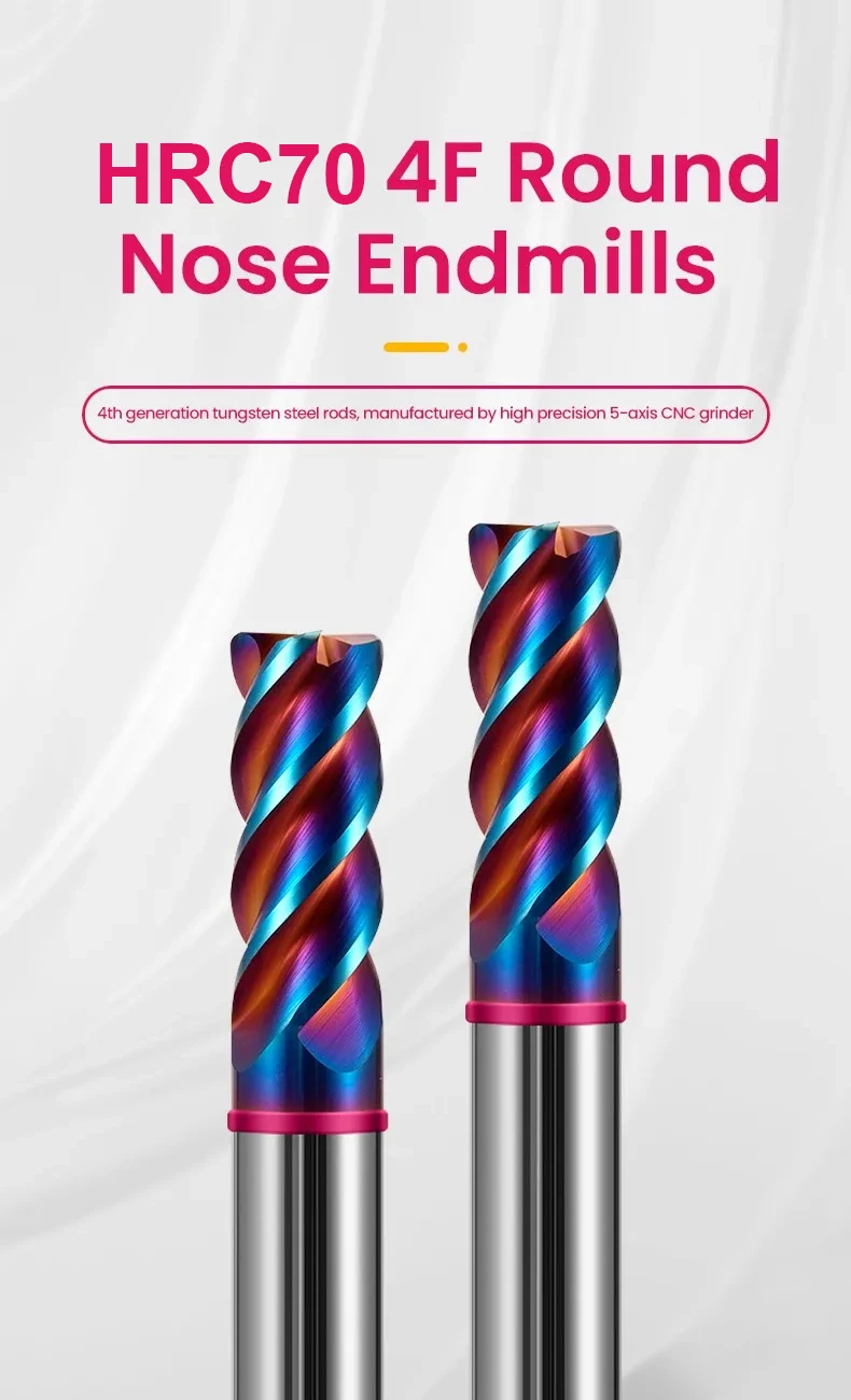 AZZKOR 4F Schaftfräser mit Farbring, blauer Nano-Beschichtung, Wolframstahl-Hartmetall, Rundfräser für CNC-Maschinen, TGP-HRC70 – Detail 1