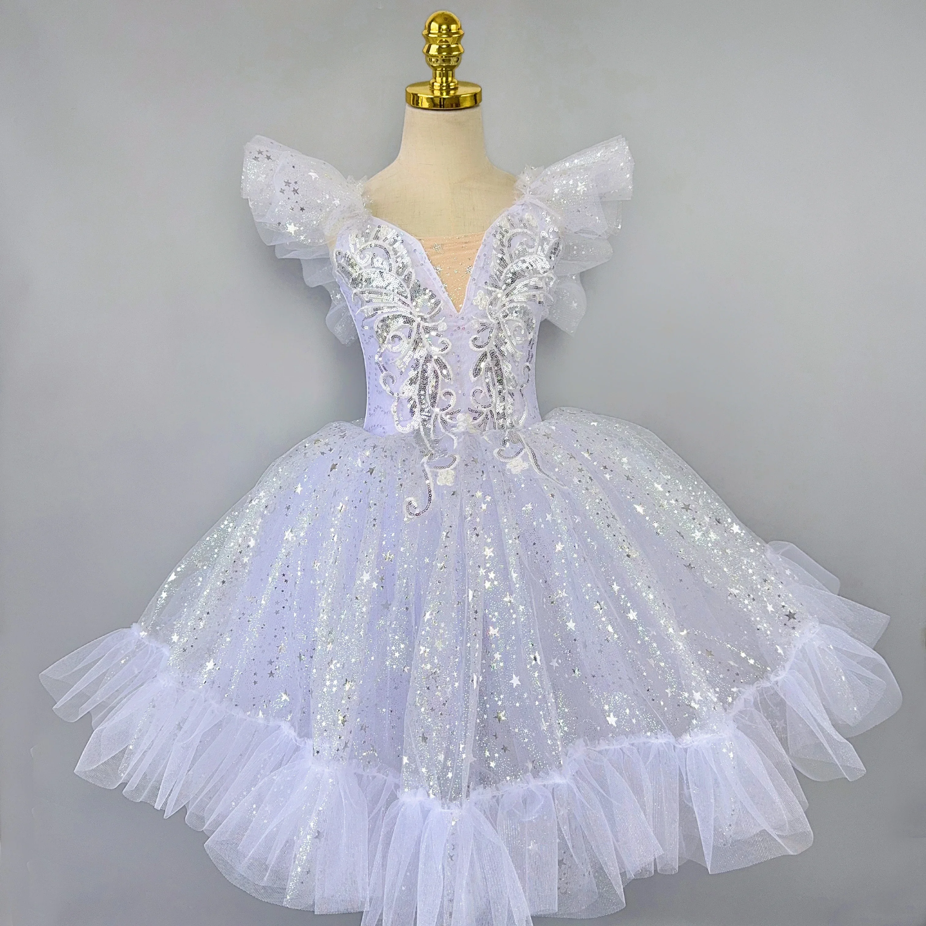 Robe Tutu de Ballet romantique pour enfants, jupe de danse pour filles, jupe de Ballet à paillettes dorées, vêtements de spectacle de Ballet, robe de princesse longue
