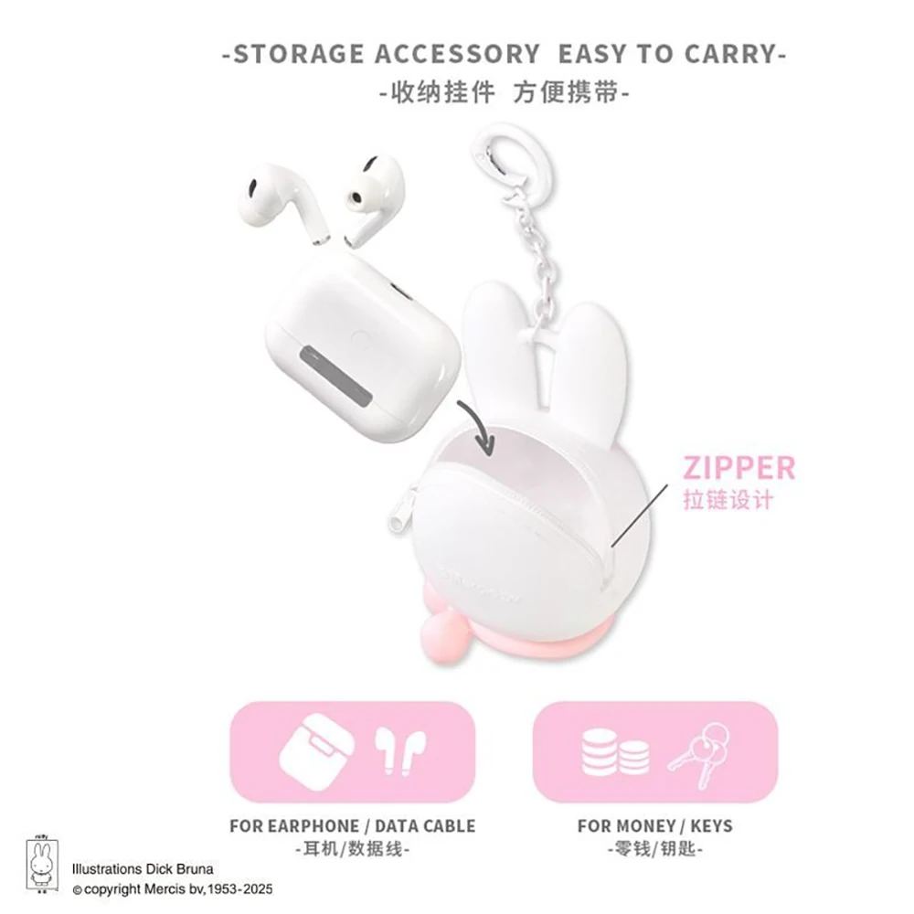 Uroczy Miffy Silikonowy Mini Portfelik na Monety Blind Box Brelok Śliczny Mini Portmonetka na Monety Zapinana na Zamek Blind Box Torebka Zawieszka do Plecaka Prezent dla Dziewczynki