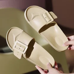 New Style Slippers Women Summer Fashion Shoes Buckle One-word Slippers Ladies Comfortable and Breathable Sandals and Slippers