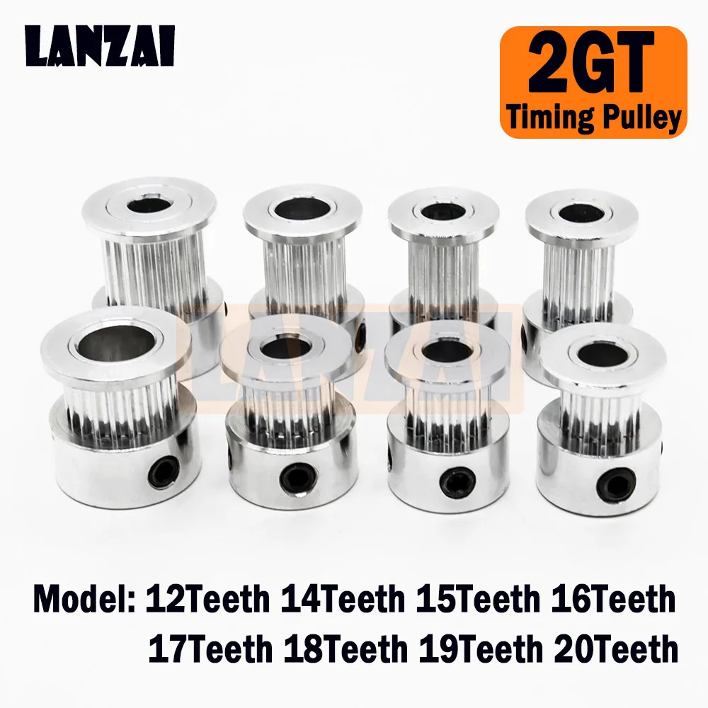 LANZAI Aluminium 2GT Timing Pulley 20Teeth Bore 3~8mm Belt Width 6~15mm for 3D Printer 12T 14T 15T 16T 17T 18T 19T 20T K Type