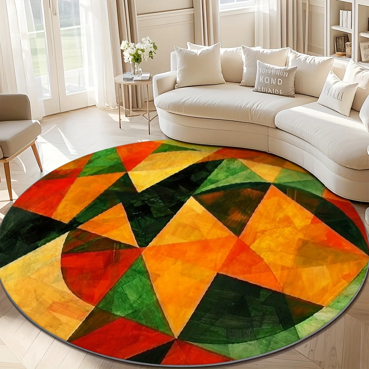 Multi‑Hued Block Rug Carpet Mat Round for Bedroom Living Room Household Floor Renovation Makeover Non Slip