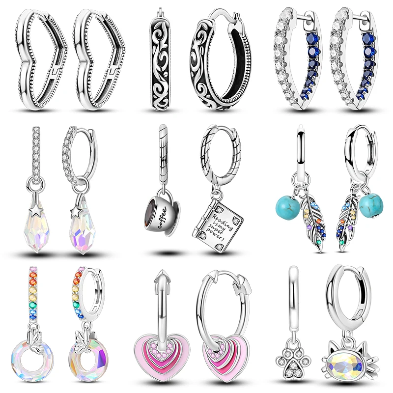 حار بيع الفضة 925 هوب القرط للمرأة الهندسة القلب ريشة القط Pendientes الأزياء والمجوهرات #1