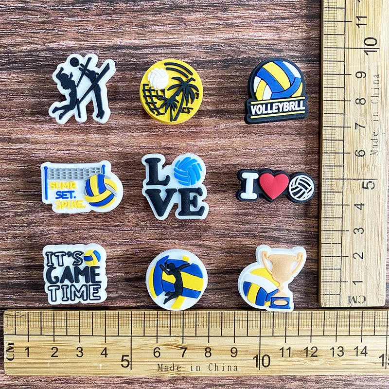 9 Stück Volleyball-Ball-Schuh-Charms, bunte PVC-Clog-Schnallen-Dekorationen, DIY-Bastelzubehör, Partygeschenke, Kindergeburtstagsgeschenke – Detail 5