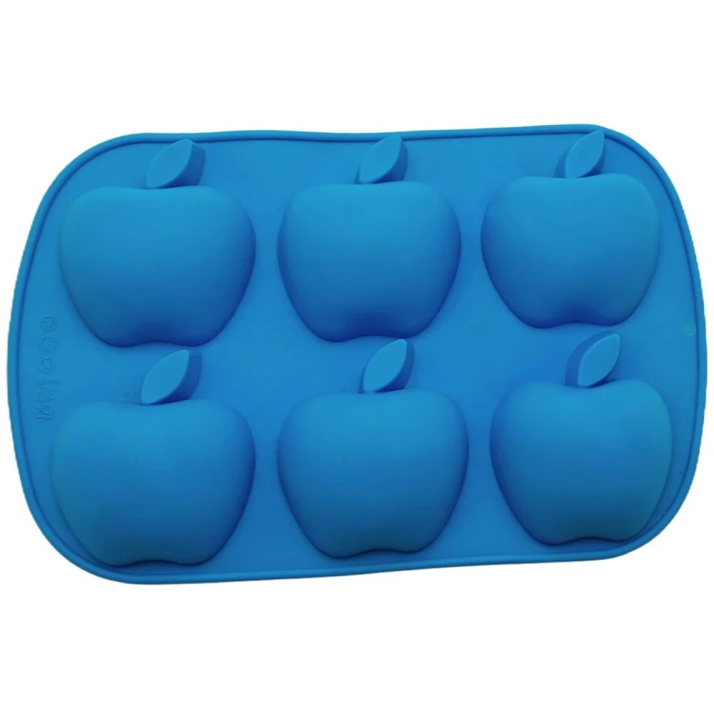 Hot Selling 6 Hole Apple Shape Silicone Cake Mold Mousse Pudding Handmade Soap Chocolate Ice Tray Mold Fruit Series Baking Tools