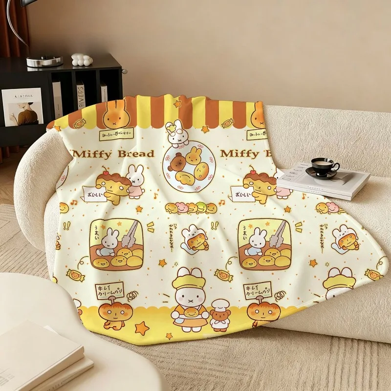 Cartoon Kawaii Flannel Air Conditioning Blanket Throw Blanket Multifunctional Office Lunch Break Dormitory Soft Keep Warm Miffy
