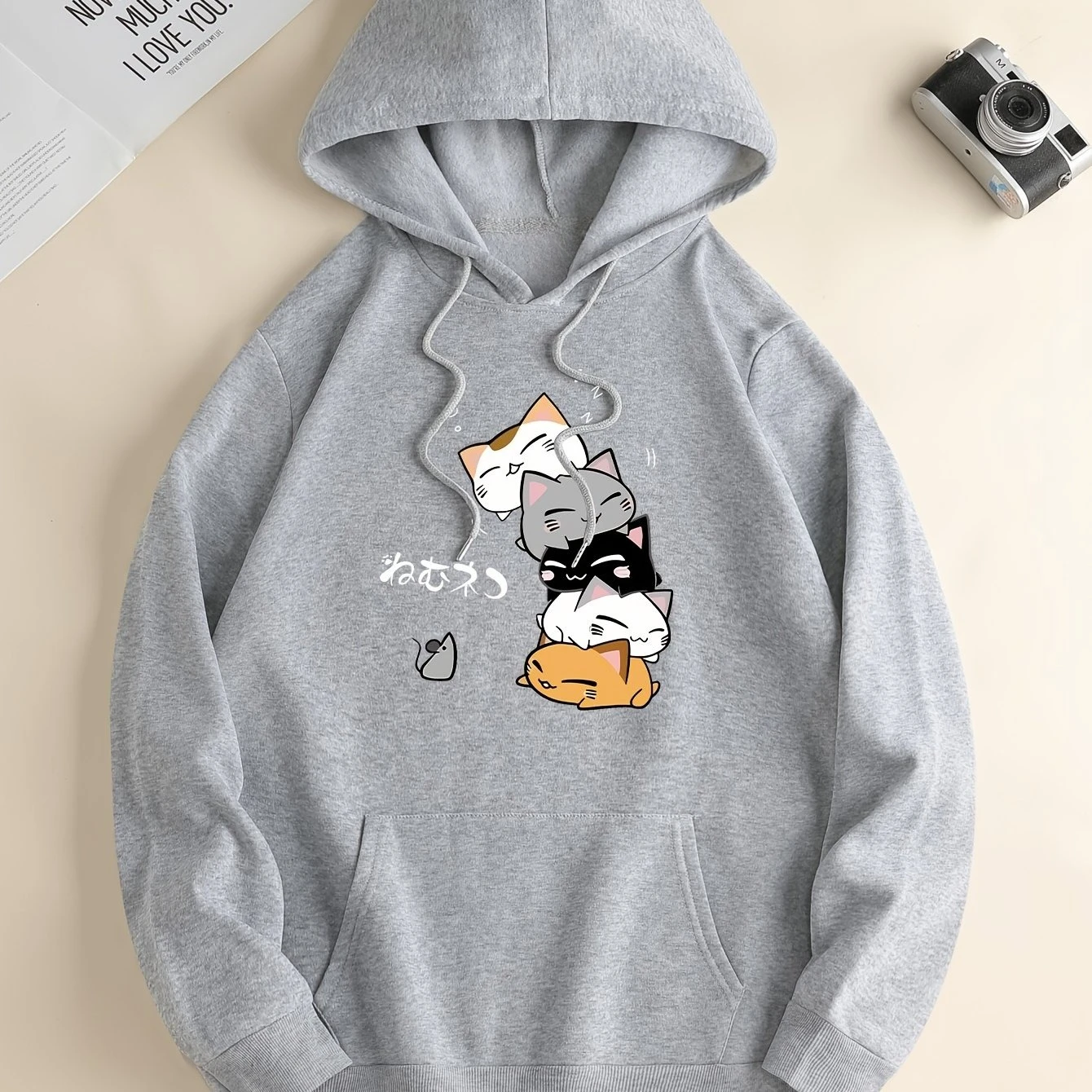 

A Cartoon Tom and Mouse Pattern Printed Hoodie for Both Men and Women, A Casual Pullover Hoodie