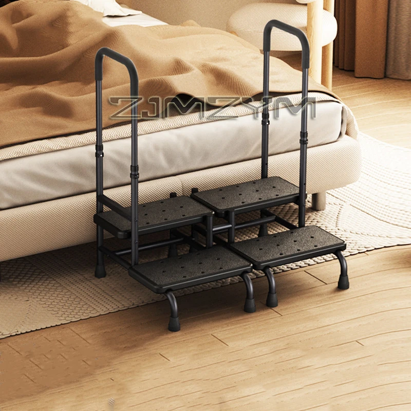 Double Layer Step Stool with Dual Armrests, Movable Bedside Footrest for Elderly, Non-Slip Heightening Step Stool for Home Use