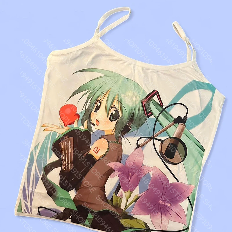 Cartoon Retro Graphic Sleeveless Crop Top White Casual Casual T Shirt Women y2k Aesthetic Vintage Basic Tees Ladies Clothes