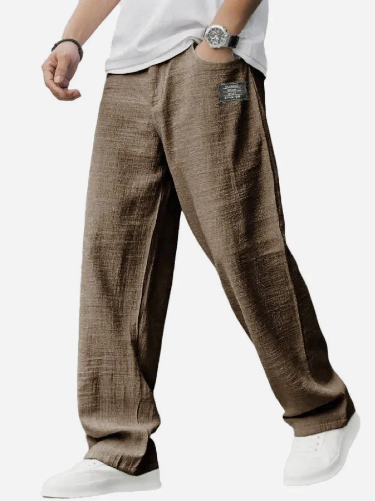 Spring Autumn Vintage Mens Loose Pants Daily Casual Breathable Embroidery Straight Trousers for Men Trendy Pants Streetwear