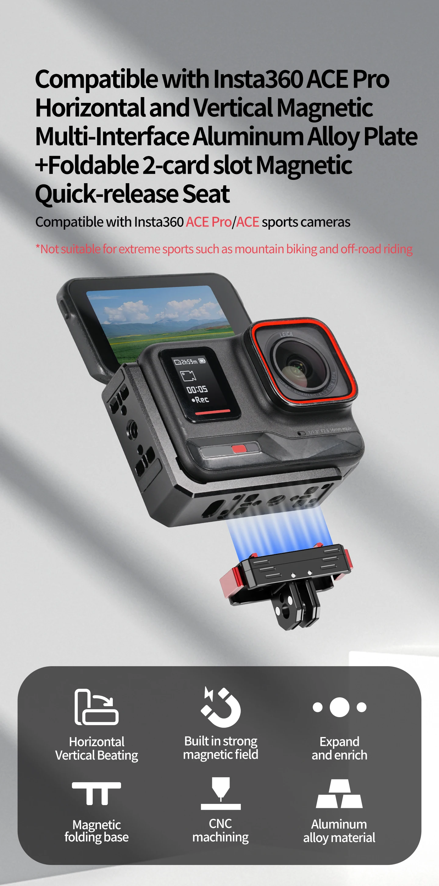 Neue Für Insta360 Ace Pro L Platte Vertikale Horizontale Halterung Magnetische Basis Faltbare Stativ Adapter 1/4 ARRI Sport Kamera Halterung – Detail 19