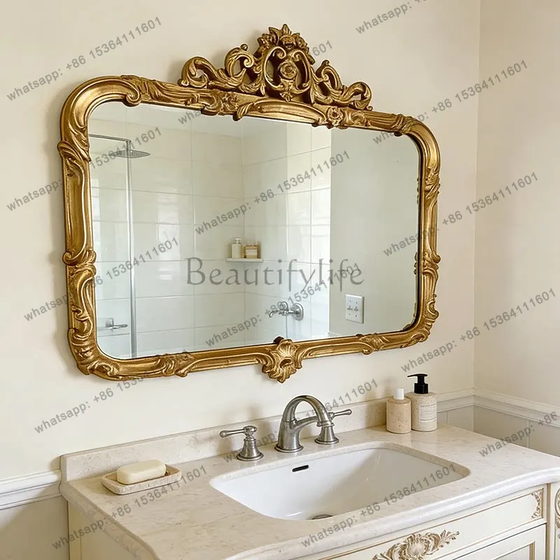 D06 French retro washtop bathroom mirror wall hanging bedroom living room fireplace decorative mirror