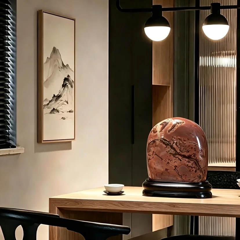 Natural Stone Ornaments with Landscape Painting Textures, Various Styles to Choose From, Solid Polished Design with Base, Decorative Stone Ornaments for Study Rooms, Suitable for Home, Office, and Bedroom Decor, Ideal for Parties, Viewing, and Handling, Perfect Halloween Gift