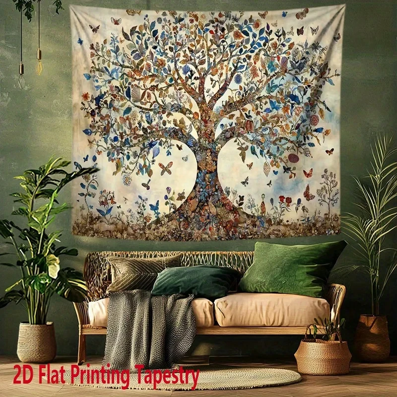 VIKAMA Tree of Life Tapestry, Boho Butterfly Floral Wall Cloth for Bedroom Dorm & Aesthetic Room Background Decor
