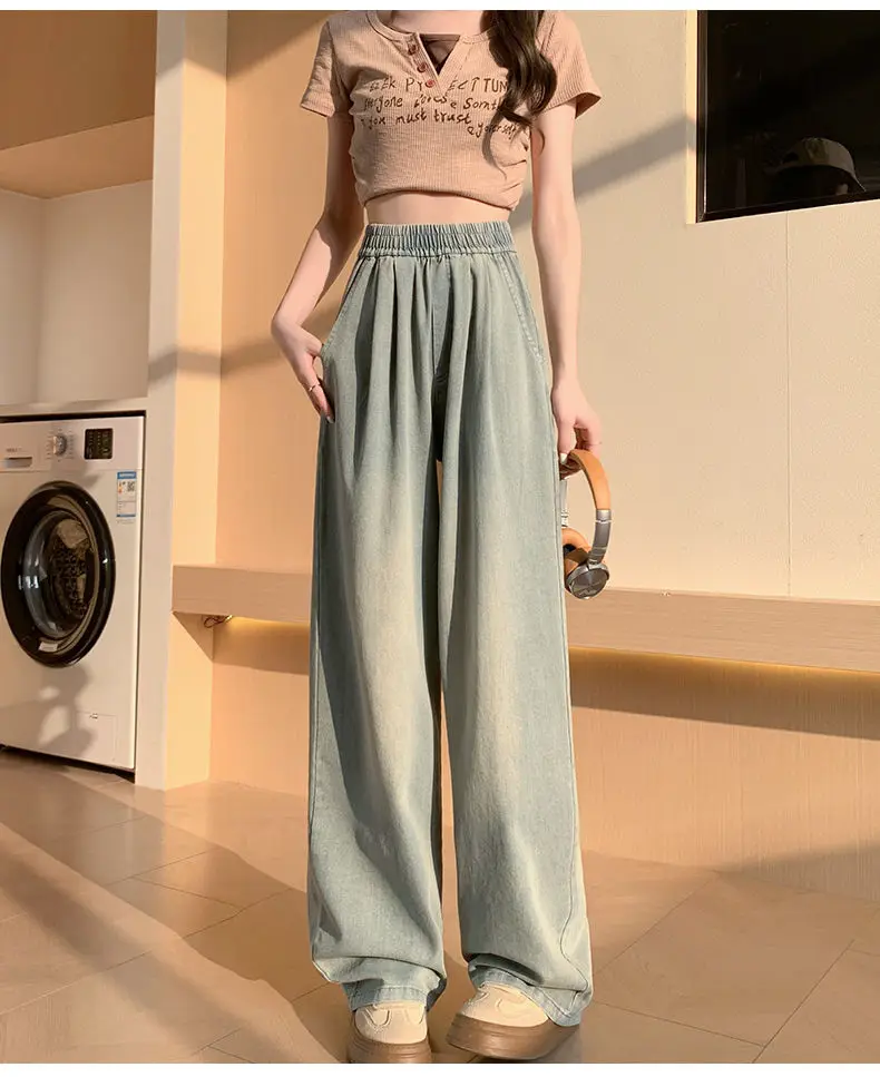 Large Size Jeans Women Summer Thin Section Wide Leg Straight Wide Loose Tight High Waist Slim Soft Wide