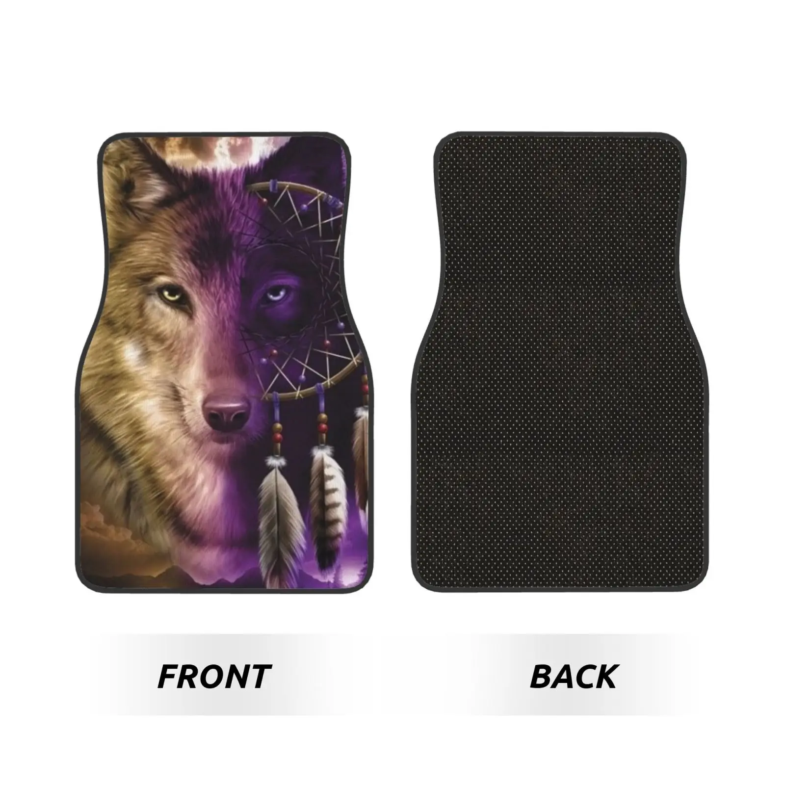 Wolf Dream Catcher Car Floor Mats Non-Slip Carpets Rugs Front & Rear Car Foot Mats Set of 4 Pieces Auto Accessories Decor