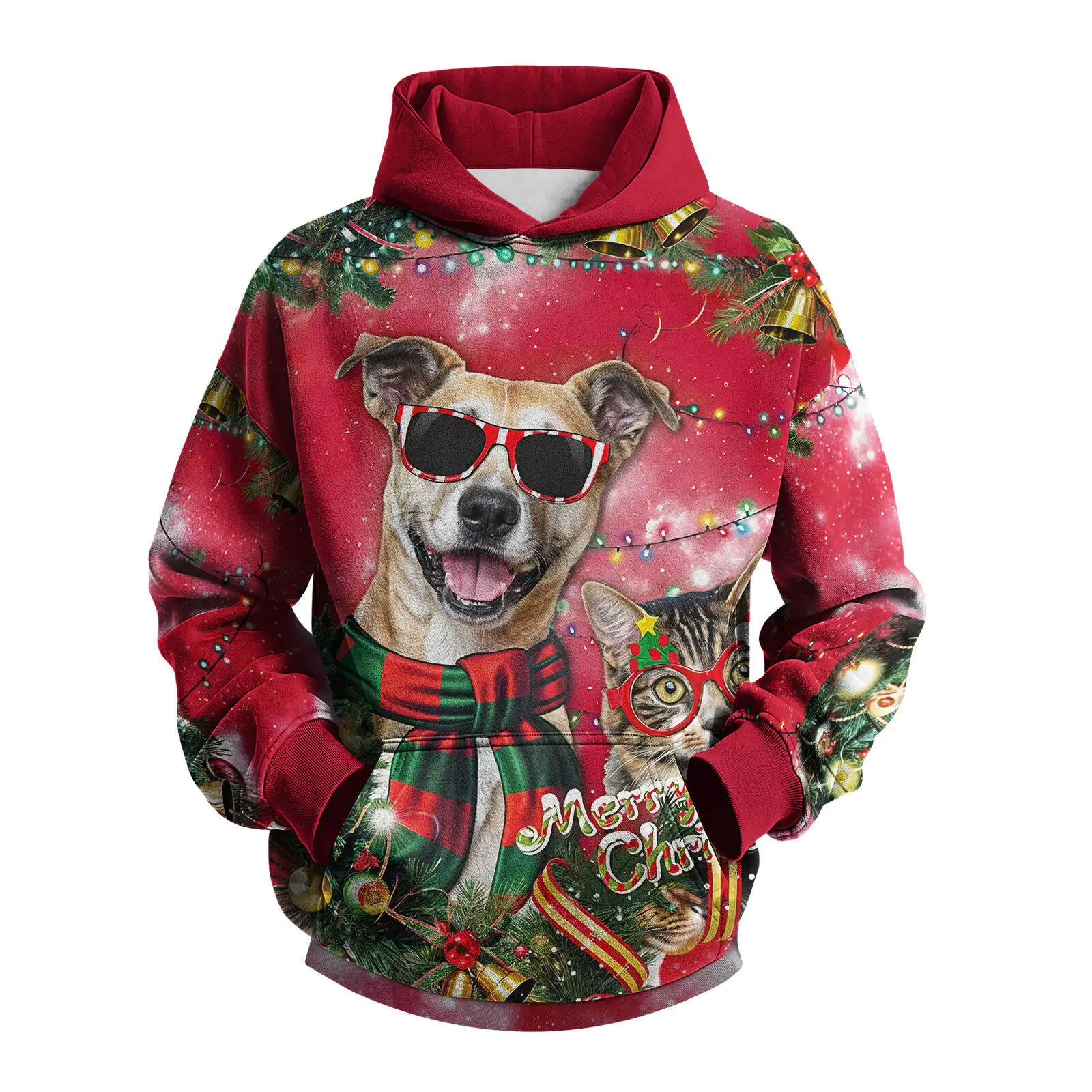 เสื้อฮู้ดพิมพ์ลายแมวคริสต์มาส 3 มิติ สไตล์ตลกๆ สำหรับผู้หญิงและผู้ชาย เสื้อสเวตเชิ้ตมีฮู้ด สตรีทแวร์ ทรงโอเวอร์ไซส์ เสื้อฮู้ดแบบสวมหัว เสื้อผ้าผู้หญิง