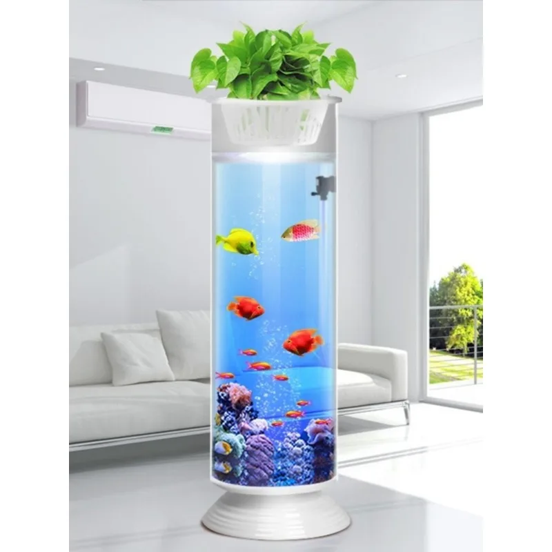 cylindrical fish tank vertical goldfish aquarium acrylic water-free ecological landing