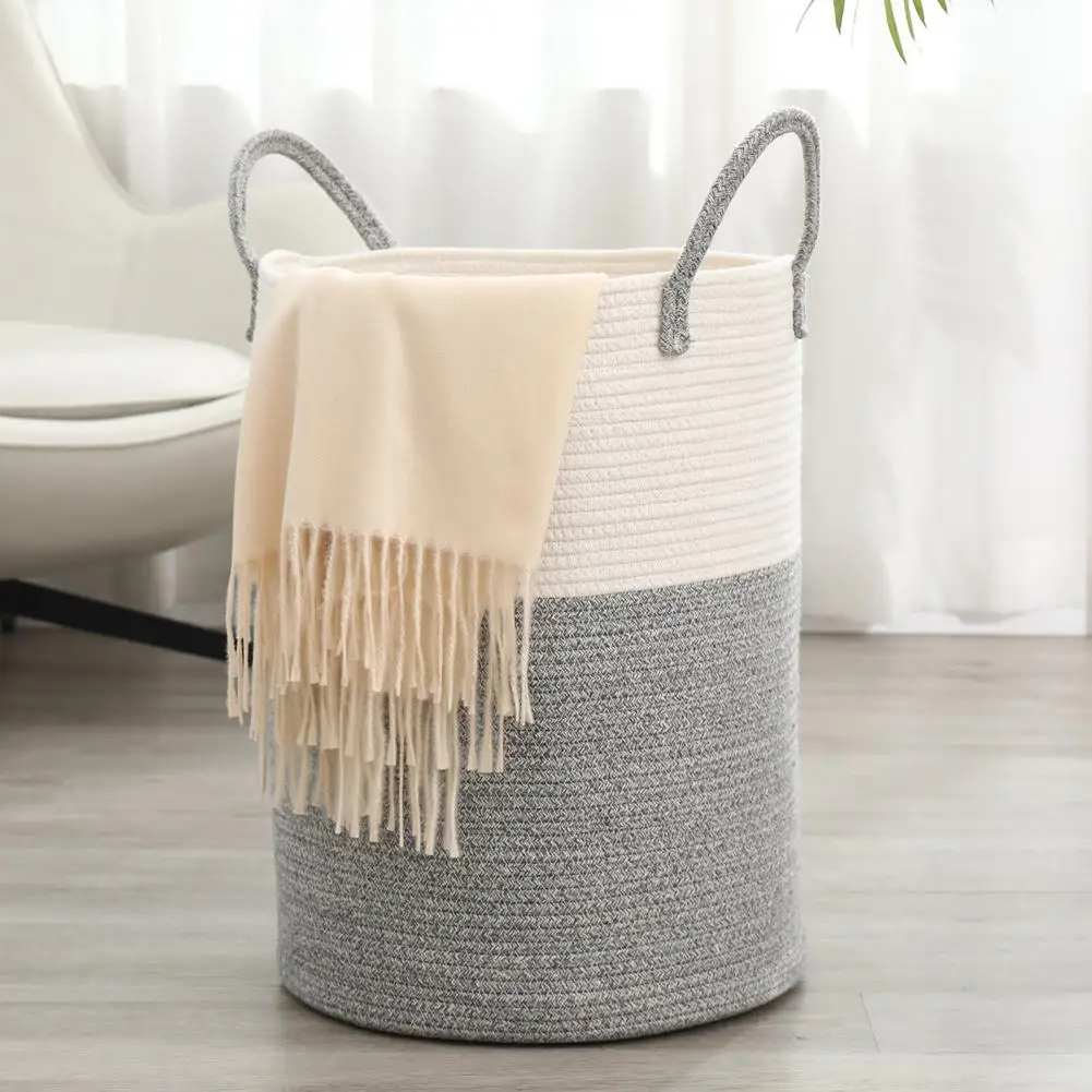 Dirty Clothes Storage Basket Large-capacity Woven Cotton Rope Laundry Basket for Home Bathroom Bedroom Durable Storage for Dirty