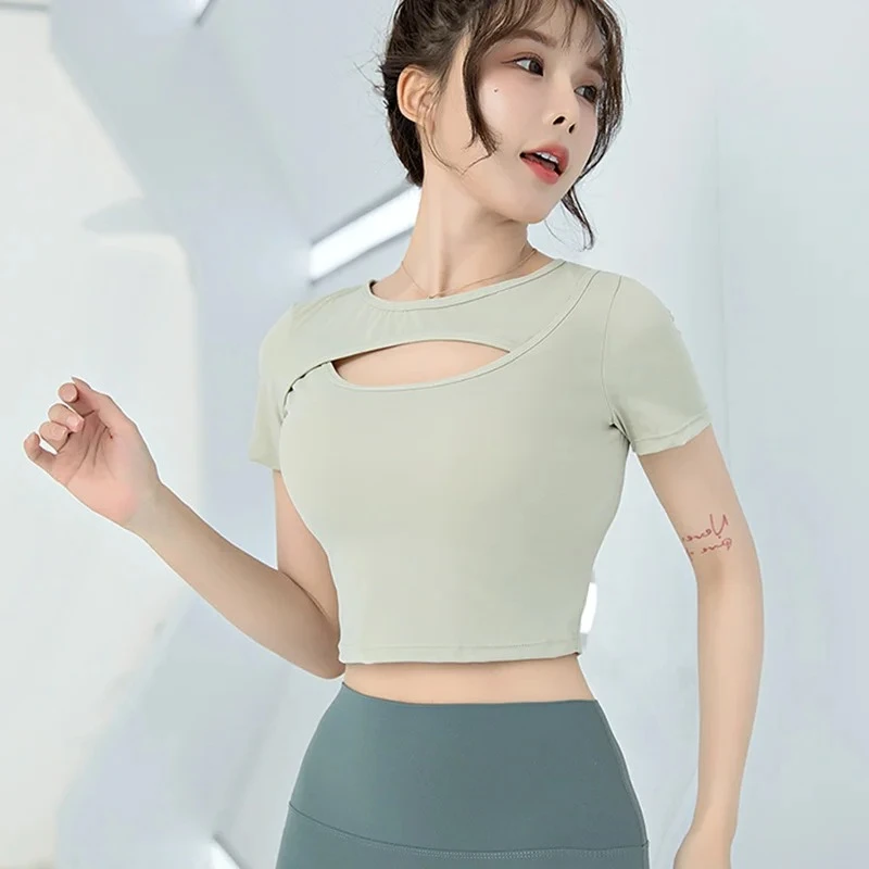 

New Women's Short-Sleeved Yoga Top 2025 New Sexy Pilates Training Running Tight-Fitting Slimming Sportswear