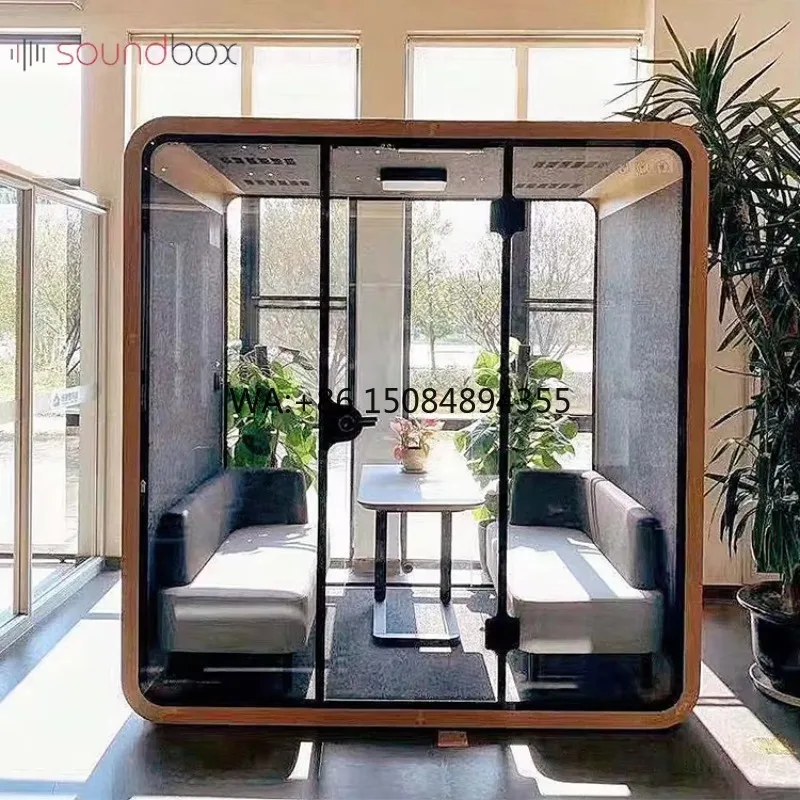 New Design Tiny Prefab House Meeting Room Phone Booth Polygon Corner Coffee Tea Table Office 4 Seat Pod
