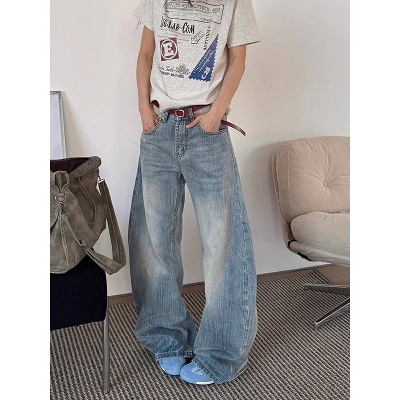 ZHIZOU, pantalones vaqueros informales azules para mujer, pantalones vaqueros holgados estéticos Vintage de cintura alta, pantalones vaqueros Harajuku Y2k Trashy 2000s