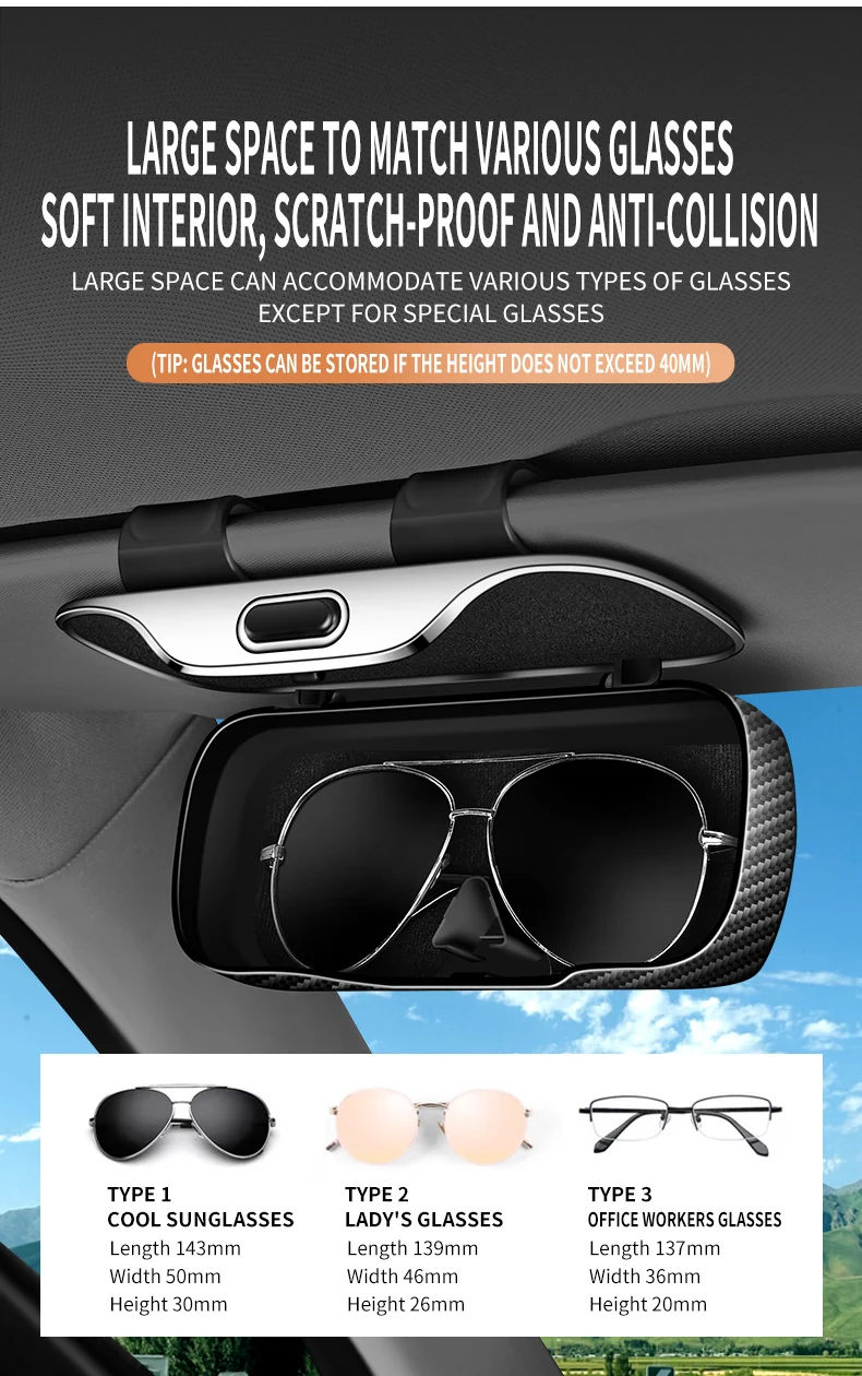 Auto Brillen Box Tragbare Auto Sonnenbrille Halter Im Auto Fahren Gläser Halter Brillen Fall Sonnenblende Auto Linsen Halter – Detail 5