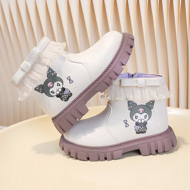 

Snow Boots Ankle Boots PU Leather Winter Shoes For Girls Anti-slip Warm Thick Bottom Off-white Black Shoes Size 26-36