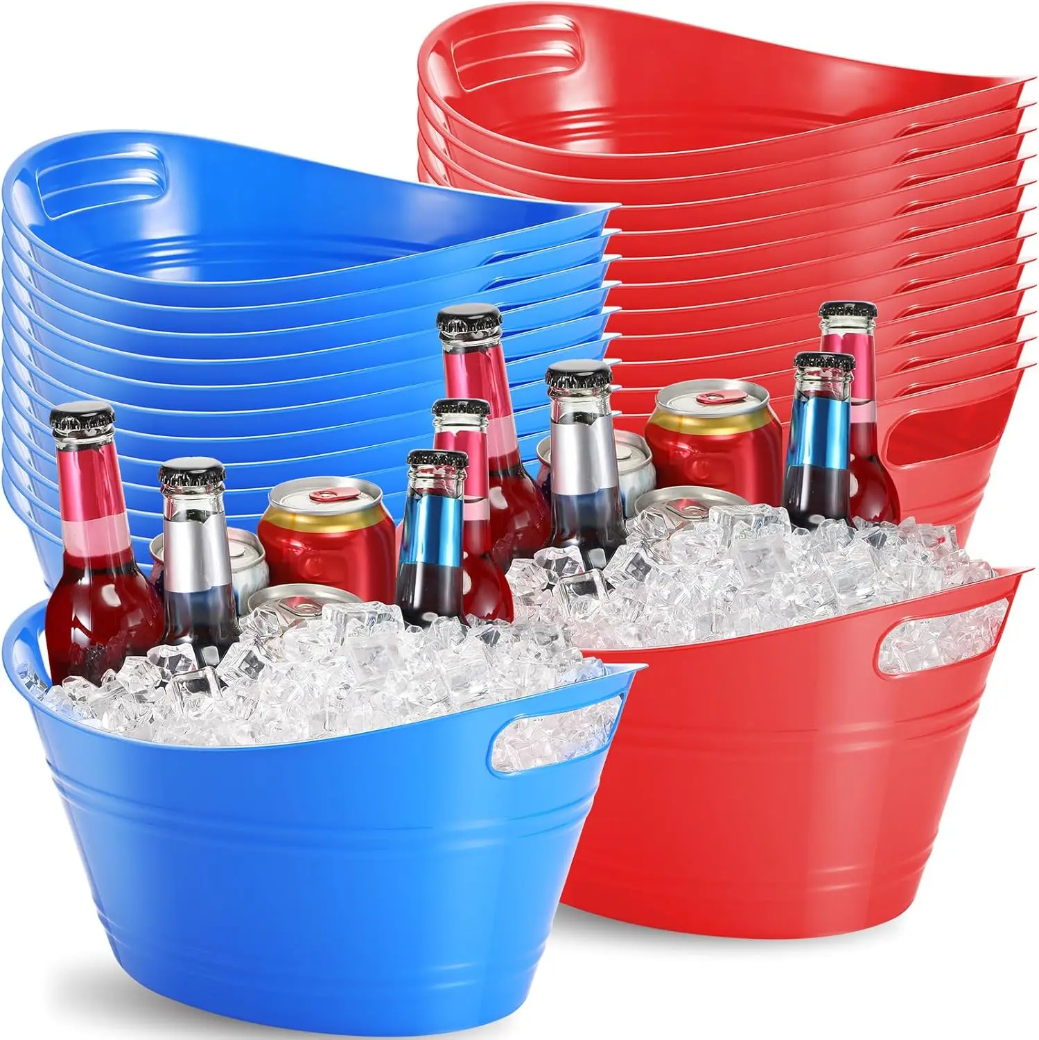 

24 Pcs Oval Storage Tub with Handles, 4.5l Plastic Ice Buckets Bulk for Wine Beer Champagne Drink Cooler Beverage Stora