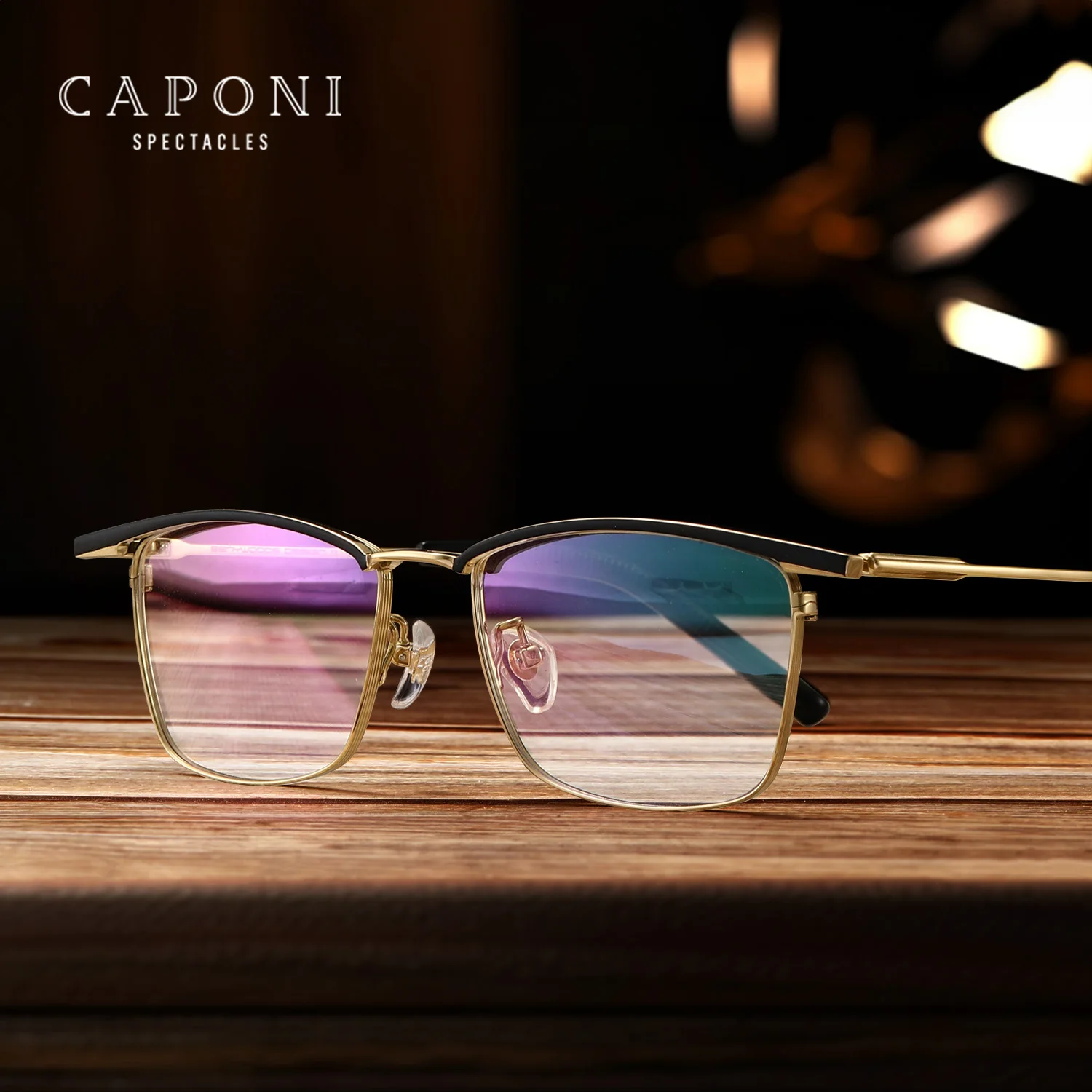 CAPONI Pure Titanium Glasses Frame For Men Fashionable Square Anti Blue Light Eye Glasses High Quality Brand Spectacles JF156