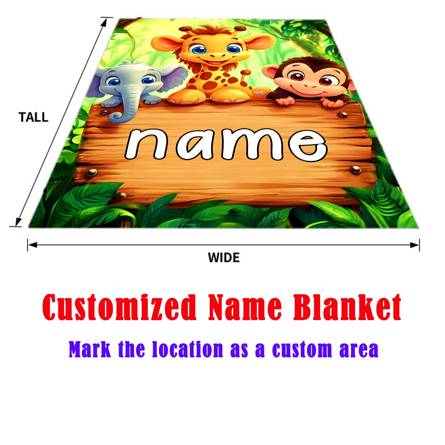 Customized Name Blanket Forest Animal Plaque Lightweight Knitted Fabric, Polyester Fiber, Digital Printing, Flannel, Fantasy