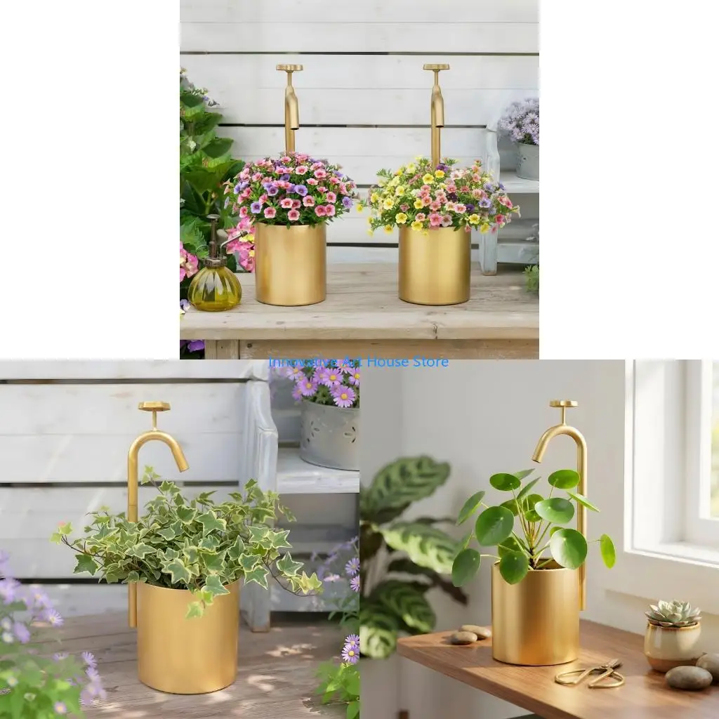 E1PC Window Shelf Flower Pot Decorative Gold Planter Pot With Faucet for Succulents