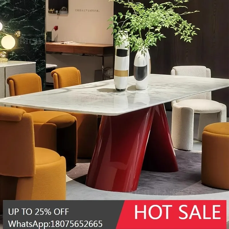 SGF Marble Dining Table Stainless Steel Glossy Paint Modern Rectangular Dining Table