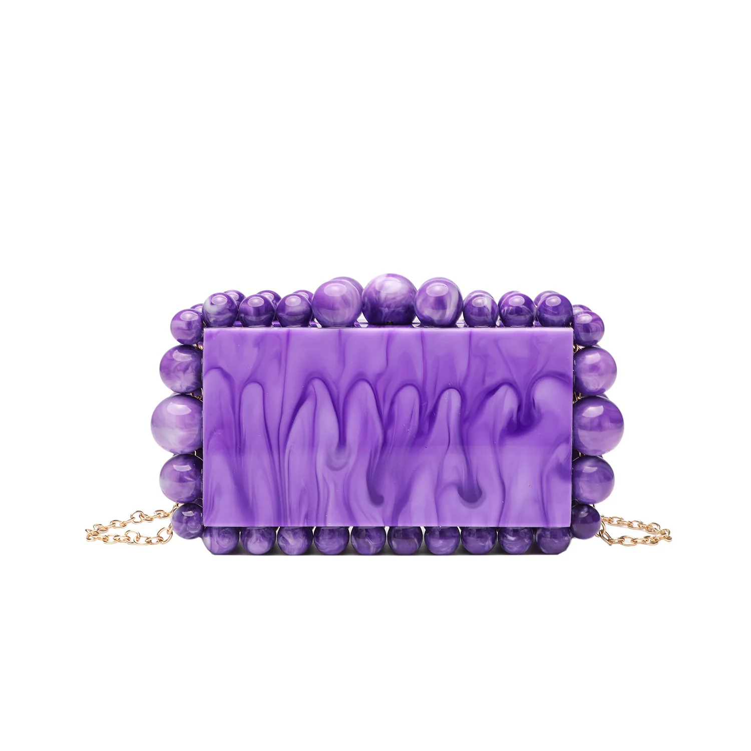 

Luxury Designer Beaded Striped Acrylic Square Box Evening Bag Wedding Party Clutch Purse Women's Handbag Shoulder Messenger Bag