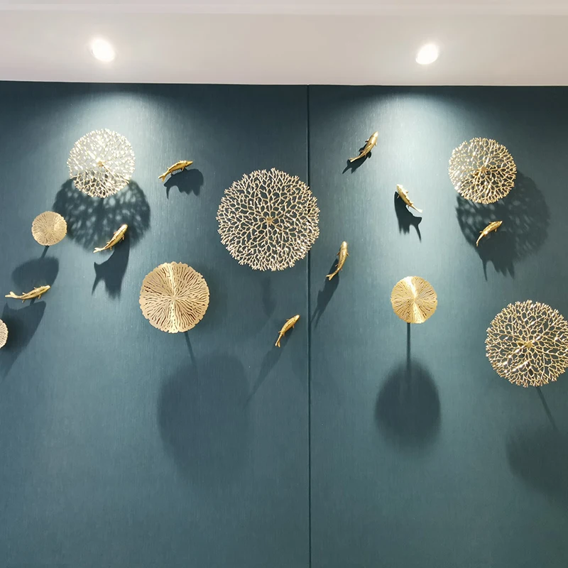 Wall Decoration Wall Hanging Copper Pendant Metal Hollow Out Coral Lotus Leaf Fish Pond Goldfish Background Home Decoration