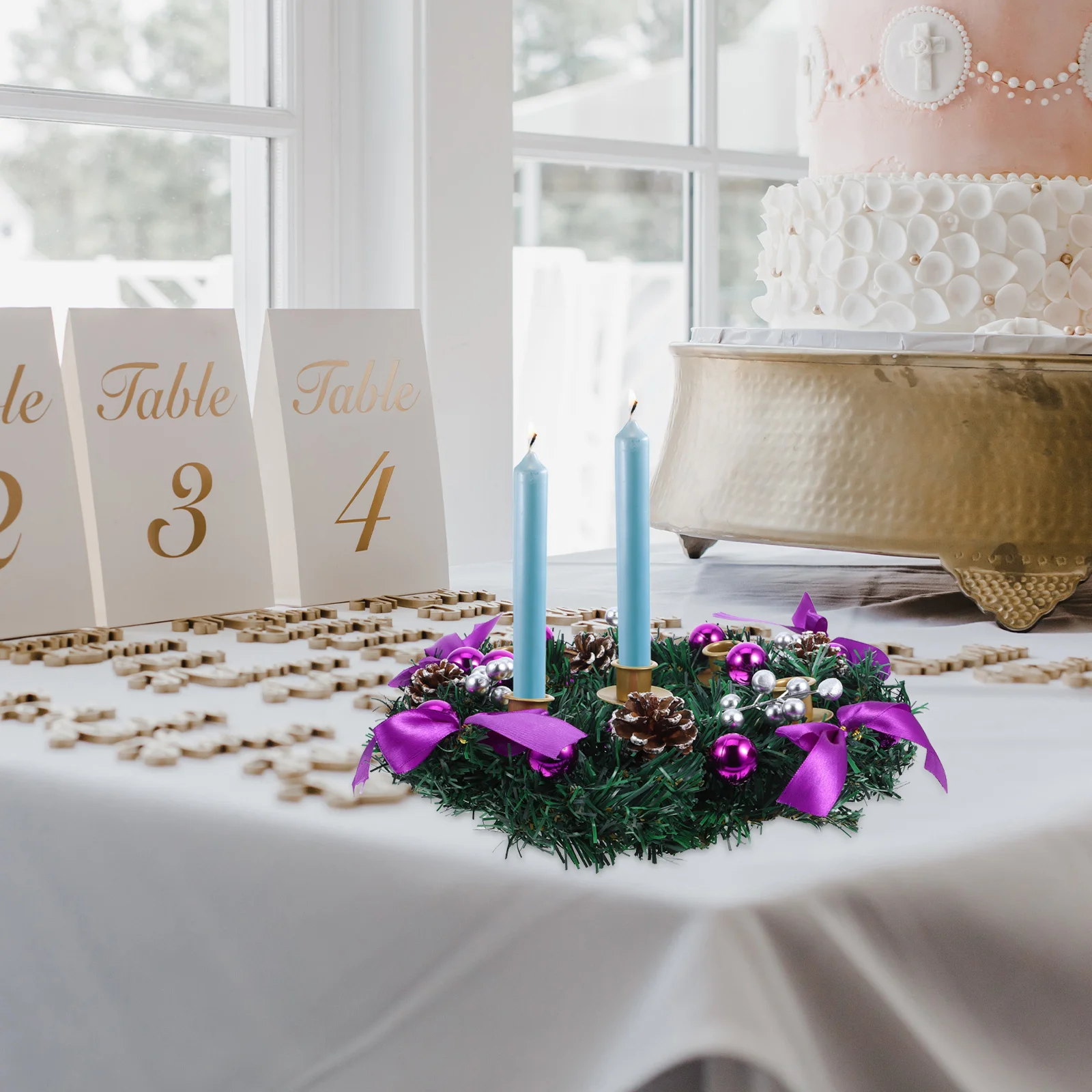 

1pcs Advent Wreath Candlestick Red Berry Christmas Candles Holder Tabletop Decoration Holiday Wedding Centerpiece Xmas Taper