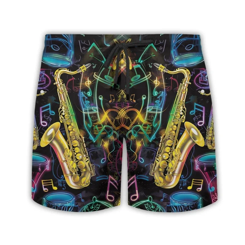 Saxophone 3D Printed Short Pants For Men Clothes Musical Instrument Beach Shorts Fashion Band Singer Club Bermudas Male Trousers