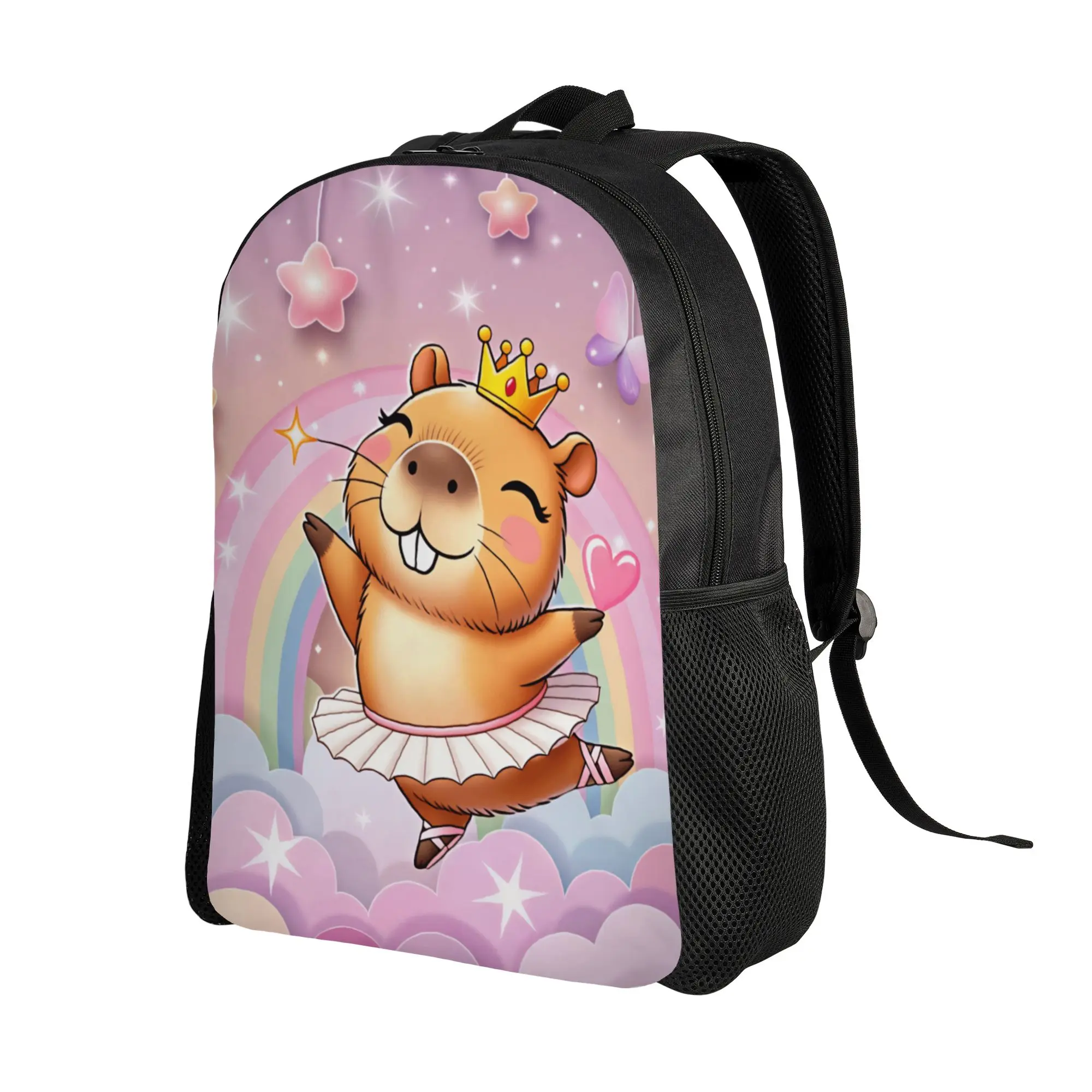 Ballerina Capybara Crown Tutu Rainbow Star Butterfly Cloud Cartoon Backpack  Travel Backpacks Student Unisex Fashion School Bags