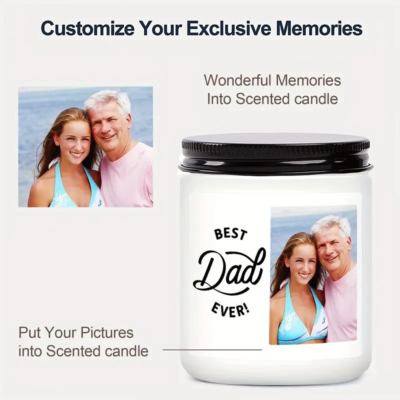 

7oz（200g）Personalized 'best dad ever' candles, ideal choice for Father's Day, birthdays, Christmas - custom photo options