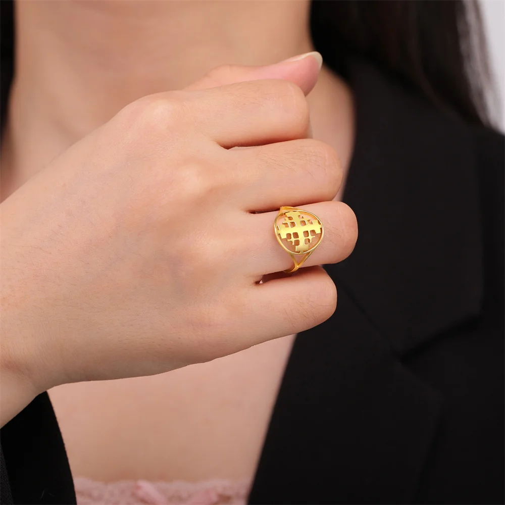 EUEAVAN Holy Jerusalem Cross Ring for Woman Man Stainless Steel Knight Religious Rings Christian Prayer Amulet Jewelry Gifts