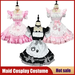 Seksi hizmetçi Cosplay kostümleri Anime tatlı kedi kız etek siyah beyaz pembe sevimli Lolita elbise karnaval parti önlük garson kıyafetler