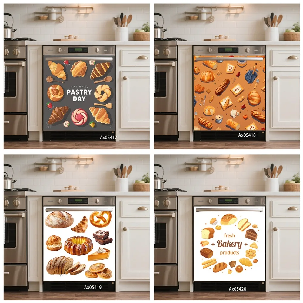 Bakery Bread Pastry Pattern Dishwasher Sticker Self Adhesive Bakery Cafe Bistro for Cabinets Wardrobe Door Aesthetics Decor