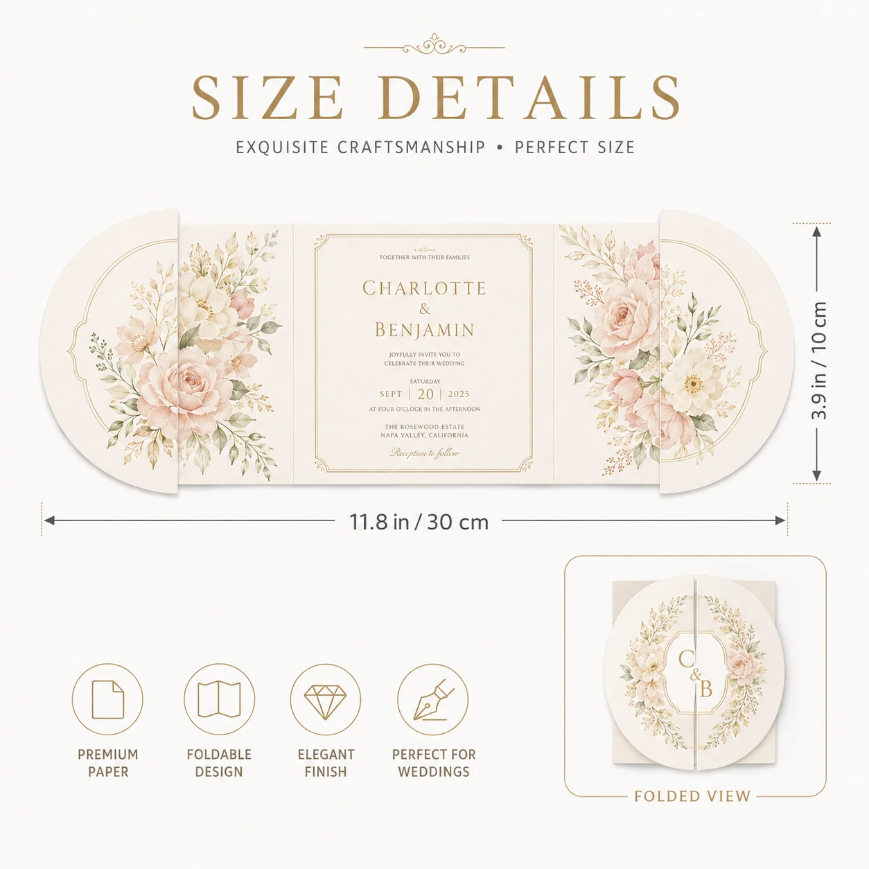 Custom Folding Invitation Card Personalized Wedding Invitation 250g White Card Foldable Card for Wedding Party Event Decor Gift