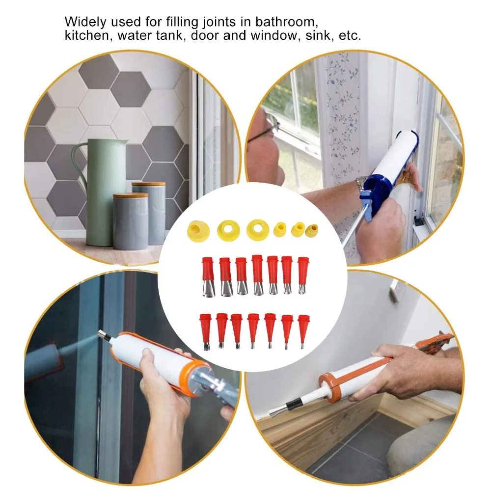 20PCS Stainless Steel Caulk Finisher Kit with Connection Bases Professional Caulking Tool Kit Reusable Caulking Nozzle Tips
