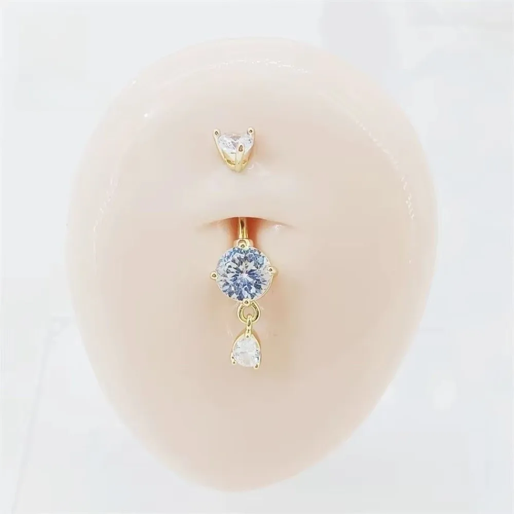 Shiny Stainless Steel Belly Button Rings Teardrop Shape Crystal Navel Ring Silver Colorful Belly Piercing Jewelry Beach