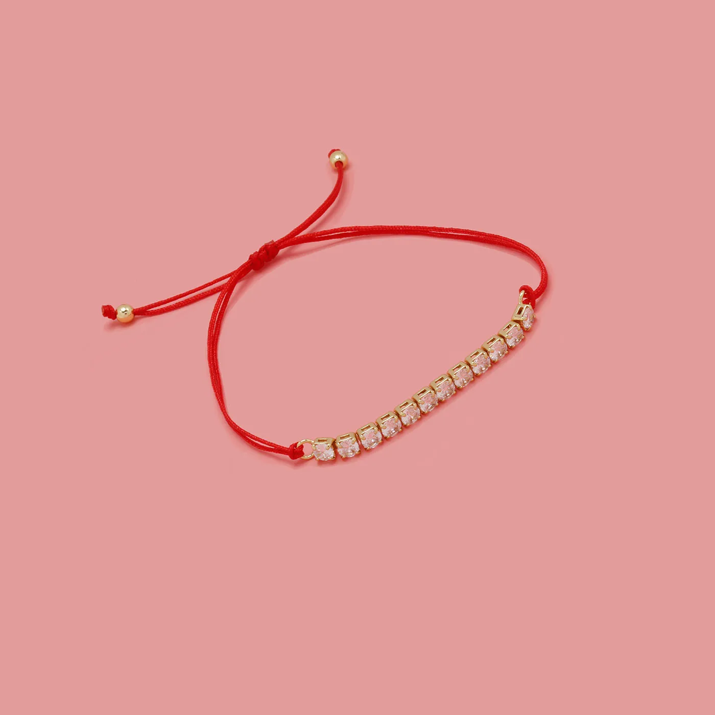 AAA Cubic Zirconia Stones Gold-plated Brass Chain Red String Handmade Bracelet Women Girl 2022 Fashion CZ Tennis Jewelry Present