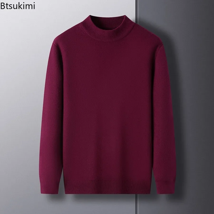 Nuovi maglioni lavorati a maglia di lana imitazione calda da uomo 2024 pullover di maglione solido con collo alto maglione Casual di moda di maglieria maschile